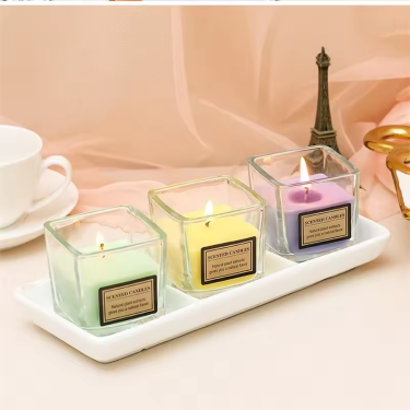 Wholesale Luxury Transparent Square 8oz 10oz Glass Candle Jar Custom Labels Glass Candle Jars