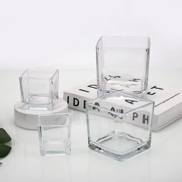 Wholesale Luxury Transparent Square 8oz 10oz Glass Candle Jar Custom Labels Glass Candle Jars