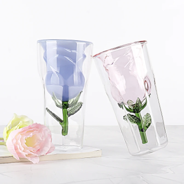 Luxury Custom Creative Double Wall Flower Shaped Glass Cups