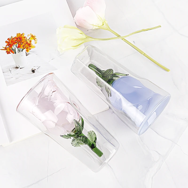 Luxury Custom Creative Double Wall Flower Shaped Glass Cups