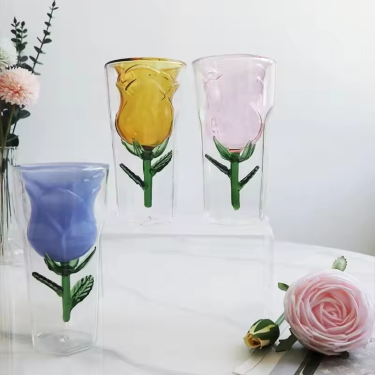 Luxury Custom Creative Double Wall Flower Shaped Glass Cups