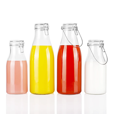 High Quality Refillable Clear Glass Beverage Bottle 1100ml 2000ml with Swing Top Lids Stainless steel Clasp and Handle