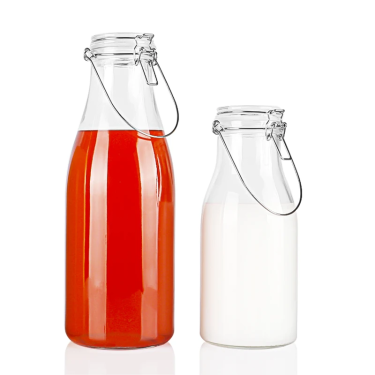 High Quality Refillable Clear Glass Beverage Bottle 1100ml 2000ml with Swing Top Lids Stainless steel Clasp and Handle