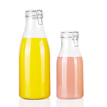 High Quality Refillable Clear Glass Beverage Bottle 1100ml 2000ml with Swing Top Lids Stainless steel Clasp and Handle