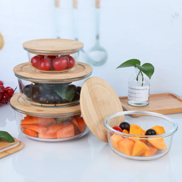 Wholesale Microwave Dishwasher Safe Airtight Glass Food lunch box Glass Food Storage Containers with Bamboo Lids