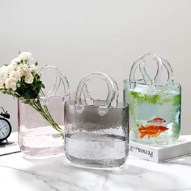 Customized Colors Glass Vase Unique Handbag Flower Vase Hydroponic Plant Glass Vase