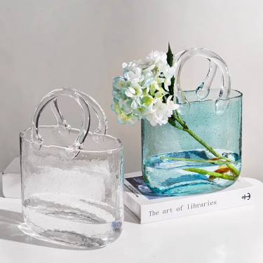 Customized Colors Glass Vase Unique Handbag Flower Vase Hydroponic Plant Glass Vase