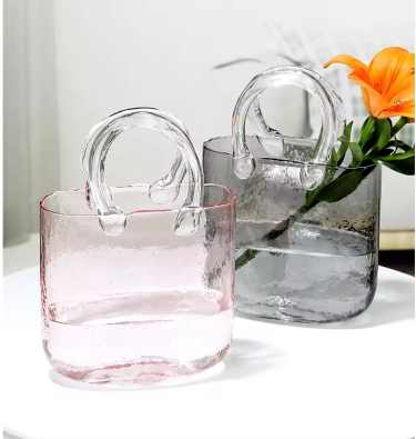 Customized Colors Glass Vase Unique Handbag Flower Vase Hydroponic Plant Glass Vase