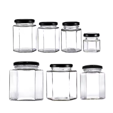 Wholesale 45ml to 730ml All Size Airtight Empty Food Storage Glass Containers Hexagon Honey Jam Sauce Jar with Lid