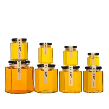 Wholesale 45ml to 730ml All Size Airtight Empty Food Storage Glass Containers Hexagon Honey Jam Sauce Jar with Lid