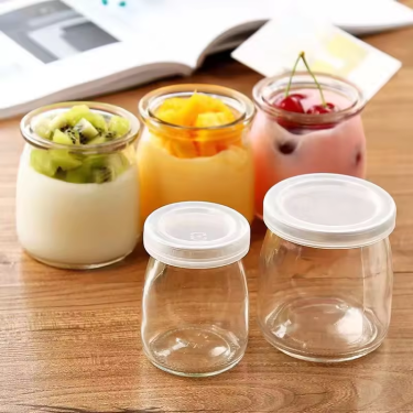 Wholesale pudding glass cup fresh milk yogurt pudding glass jar jam jelly glass bottles