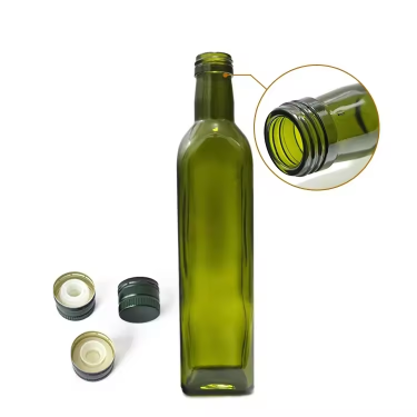 Wholesale Food Grade Olive Oil Packaging 250ml to1000ml Empty Square Shape Dark Green Cooking Olive Oil Vinegar Glass Bottle