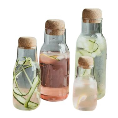 Hot Sale transparent cylinder food airtight canister for juice water tea milk with customized cork150ml 300ml 600ml 800ml