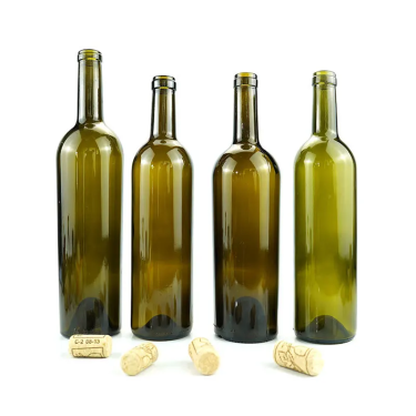 Manufacturer High Quality Green Round Empty Glass Wine Bottle 750ml with Cork