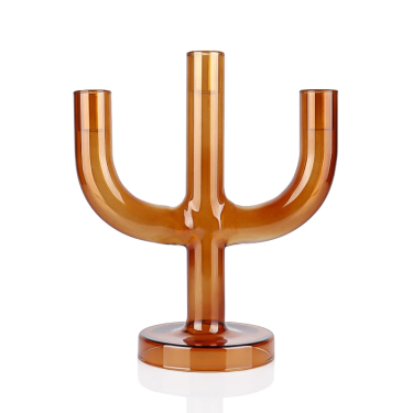 Home Decor Modern Decorative Brown U-shaped 3 Tube Glass Candlestick Round Plate Base Borosilicate Glass Candle Holder