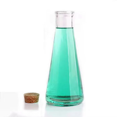 Manufacturer Wholesale Creative Conical Cold Foam Glass Bottles 350ml Clear Empty Beverage Juice Glass Bottle with Aluminum Cap or Cork