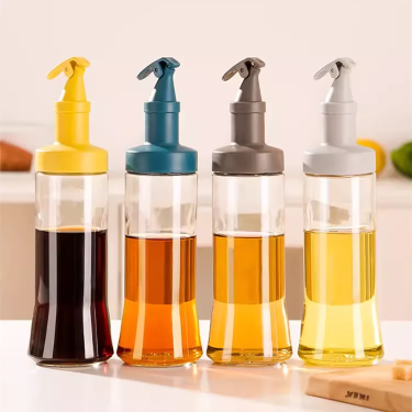 Food Grade Clear Empty Oil Glass Bottle Olive Oil Sprayer Drip Wine Pourers Liquor Dispenser Leak-Proof Nozzle Abs Lock