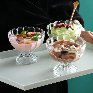 Ice cream cup glass lotus dessert bowl wedding home yogurt pudding juice drink cup milk tea shop craft glass