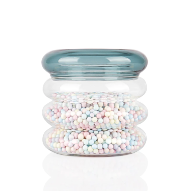 Customized High Borosilicate Clear Empty Hand Blown Dots Donut Round Shape Storage Glass Jars with Lid