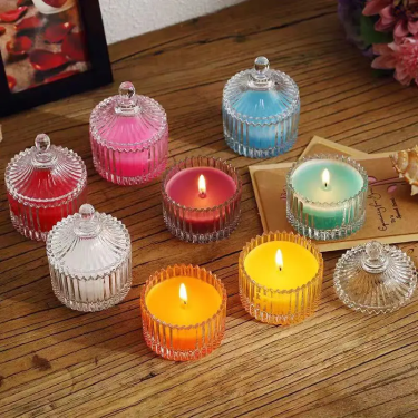 Luxury Round Stripe Embossed Aromatherapy Candle Jar Wholesale Private Label Scented Candle Gift Set For Home Decoration