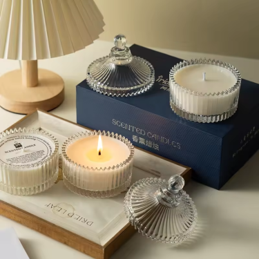 Luxury Round Stripe Embossed Aromatherapy Candle Jar Wholesale Private Label Scented Candle Gift Set For Home Decoration