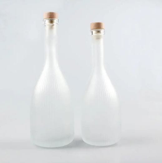 Customized 375ml frosted clear glass wine bottle with cork for Fruit Liquor Ice Wine beverage