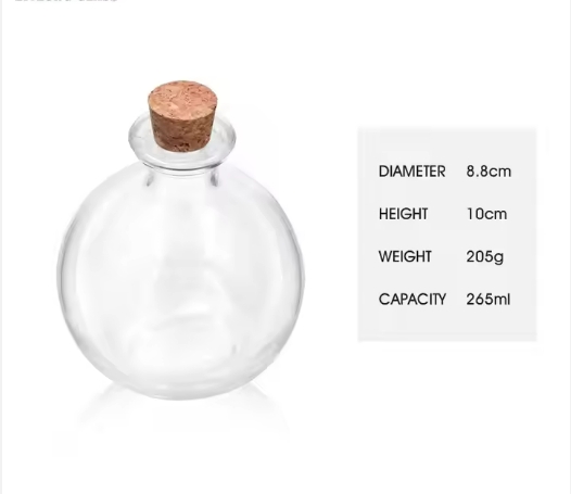 Hot selling empty 8 OZ Clear Round Glass Corked Spell Potion packing Bottle