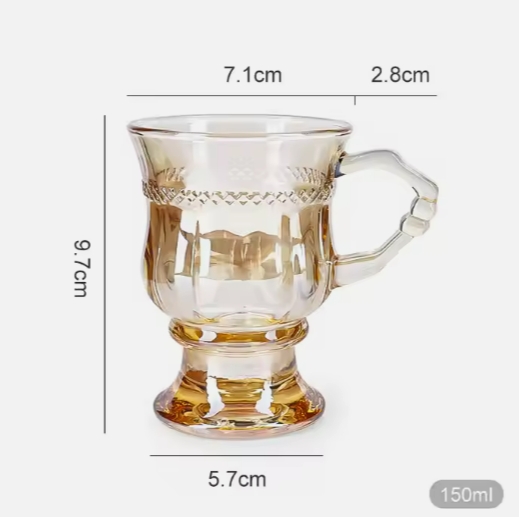 150ml champagne color painting goblet glass cup with handle for wine coffee