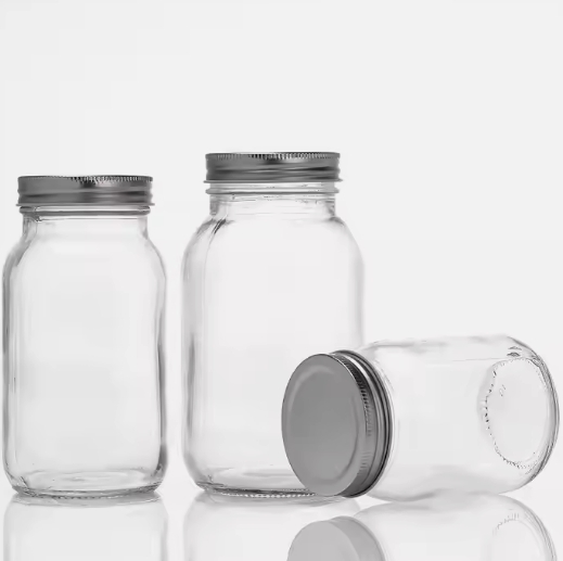 Hot sale 4oz 8oz 16oz 32oz storage bottle Mason glass jar with metal screw cap