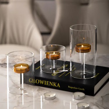 Hand Blown High Borosilicate Glass Round Shape Candle Holder