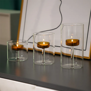 Hand Blown High Borosilicate Glass Round Shape Candle Holder