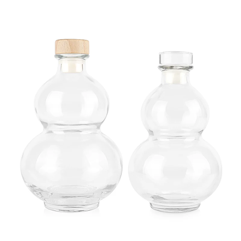 380ml 500ml Clear Empty Gourd Shape Glass Beverage Bottle Liquor Glass Containers With Cork