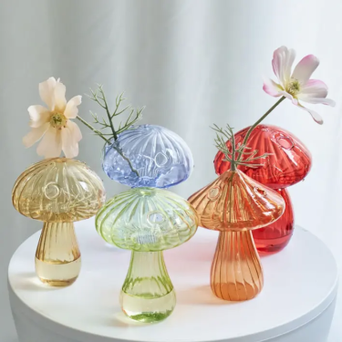 Custom Color Creative Mushroom Shape Glass Vase Hydroponic Plant Stained Glass Vase