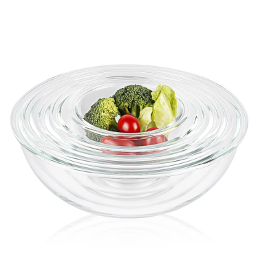 Hot Sale Clear Round Shape Glass Bowl 5 Size of One Set Mixing Salad Bowl