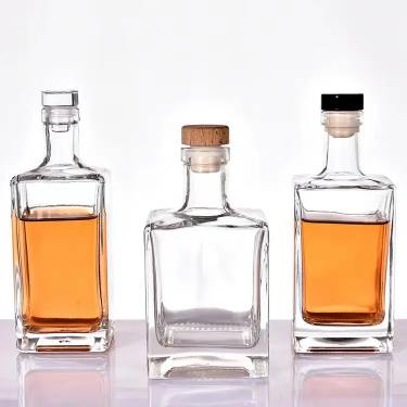 Wholesale Clear Square Shape Brandy Whisky Vodka Liquor Wine Glass Bottle With Cork