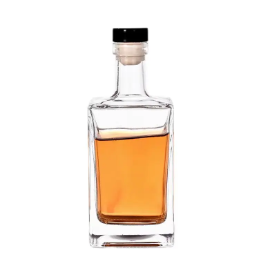 Wholesale Clear Square Shape Brandy Whisky Vodka Liquor Wine Glass Bottle With Cork