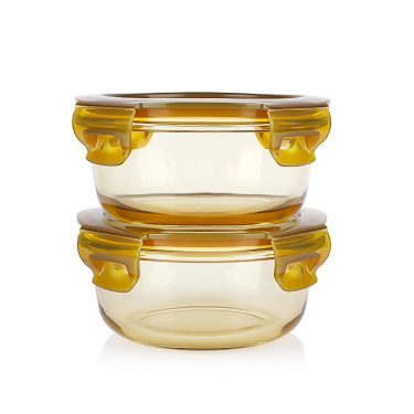 Kitchen Heat-Resistant Amber Round Glass Food Storage Container