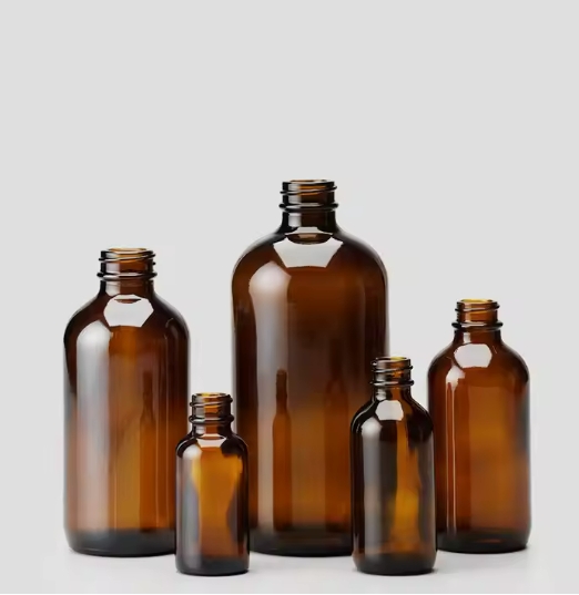 Wholesale round amber 1/2 oz 1 oz 2 oz 4 oz 8 oz 16 oz 32 oz Boston glass bottles with screw cap