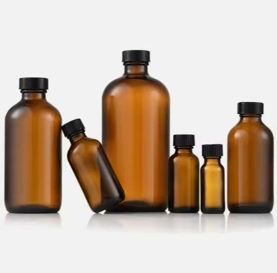 Wholesale round amber 1/2 oz 1 oz 2 oz 4 oz 8 oz 16 oz 32 oz Boston glass bottles with screw cap