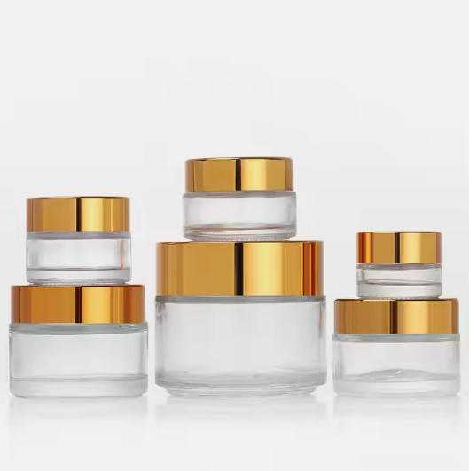 5g 10g 15g 20g 30g 50g 100g glass cosmetic jar with gold and silver lid