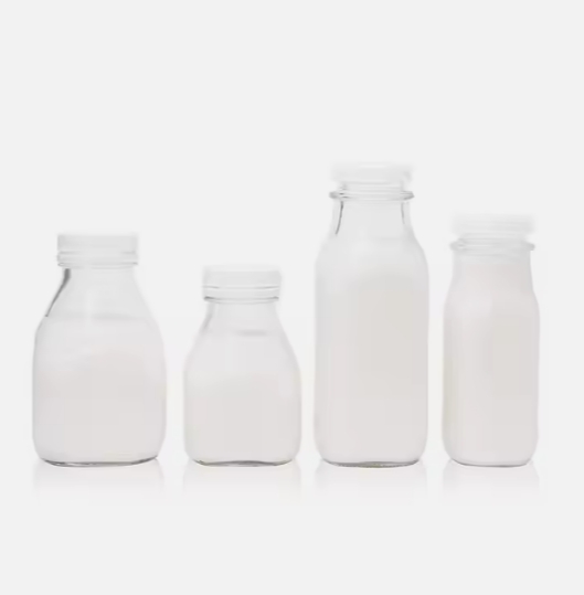 200ml 250ml 500ml Custom square Glass Milk Bottle Clear Beverage Juice Water bottle with plastic lid 1000ml 1 liter