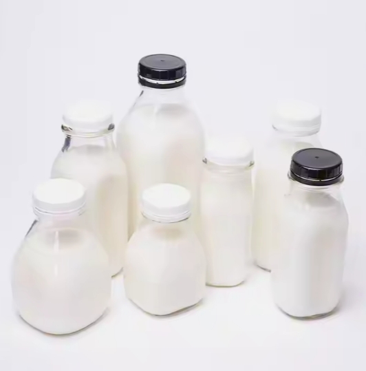 200ml 250ml 500ml Custom square Glass Milk Bottle Clear Beverage Juice Water bottle with plastic lid 1000ml 1 liter