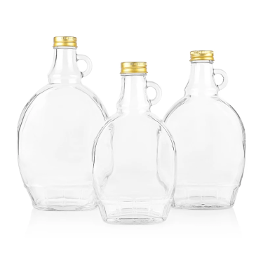 250ml 375ml 500ml Clear Empty Flat Glass Beverage Maple Syrup Bottles With Small Handle