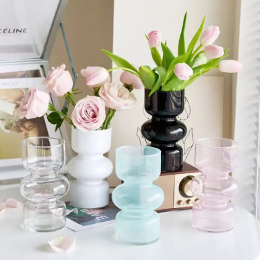 Customize Color Nordic Vintage Cylindrical Bud Vase Hand Blown Glass Flower Vases