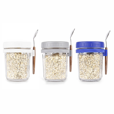 16oz 440ml Overnight Oats Glass Jars Food Storage Glass Container with Lid and Spoon