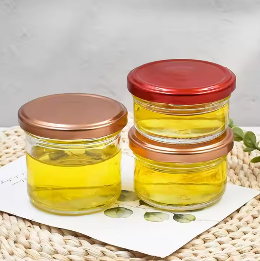 60ml 90ml 150ml food grade transparent tinplate lid round glass jar bottle for chili sauce honey jam