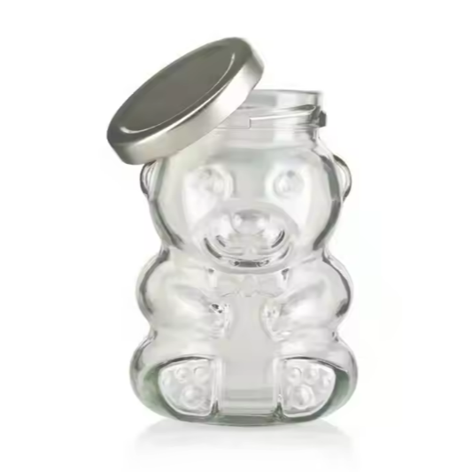 250ml 8 oz Clear Teddy Bear Shape Glass Honey Jars with Metal Lug Lids Decorative Glass Jar Honey candy gift packaging container