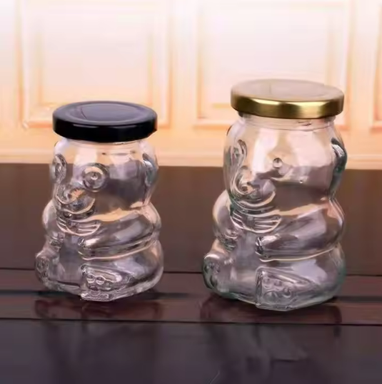 250ml 8 oz Clear Teddy Bear Shape Glass Honey Jars with Metal Lug Lids Decorative Glass Jar Honey candy gift packaging container