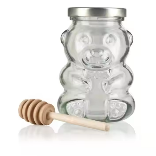 250ml 8 oz Clear Teddy Bear Shape Glass Honey Jars with Metal Lug Lids Decorative Glass Jar Honey candy gift packaging container