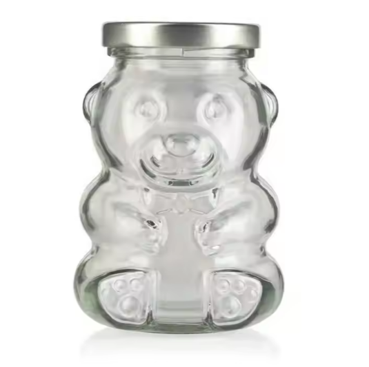 250ml 8 oz Clear Teddy Bear Shape Glass Honey Jars with Metal Lug Lids Decorative Glass Jar Honey candy gift packaging container